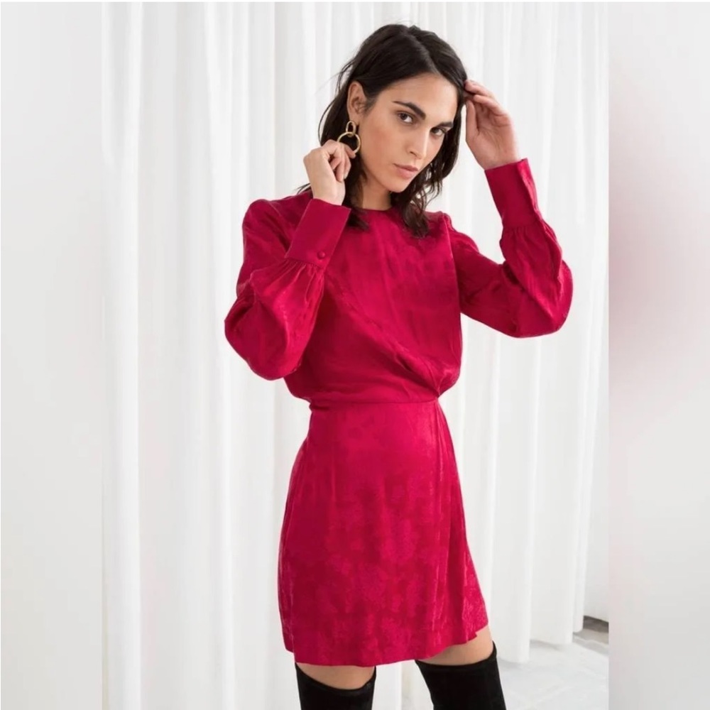 & Other Stories never worn red silk long sleeve mini dress